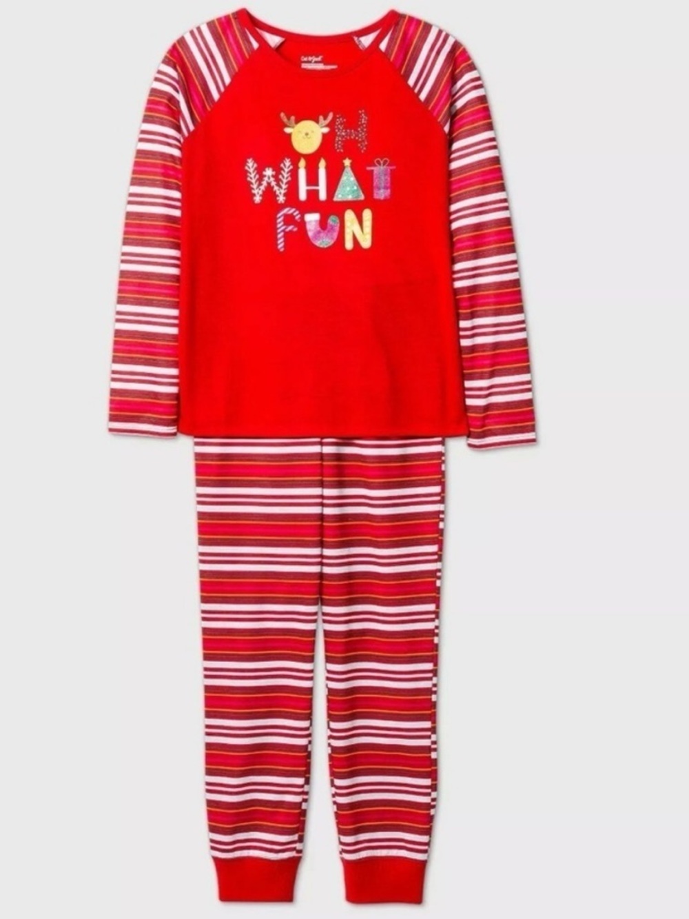 CAT & JACK “OH WHAT FUN” PAJAMA SET - RED  VARIOUS SIZES (NEW WITH TAGS) A1